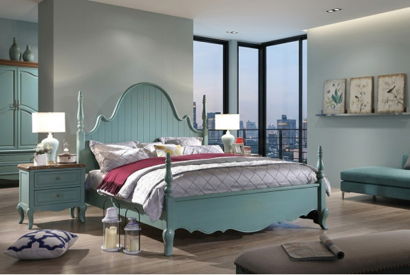 Sanfte Blau Schlafzimmermöbel-Suite aus Massivholz im Landhausstil