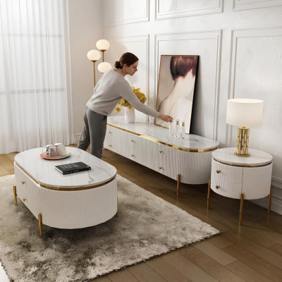 Wohnzimmermöbel Set Designer Wohnzimmer Sideboard Couchtisch Beistelltisch 3tlg.