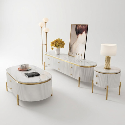 Wohnzimmermöbel Set Designer Wohnzimmer Sideboard Couchtisch Beistelltisch 3tlg.