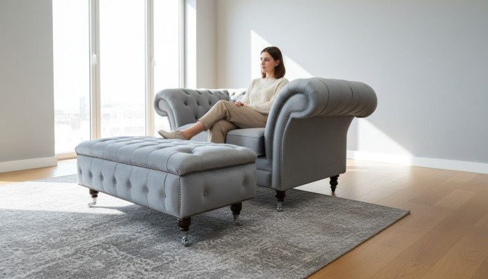 Design Chesterfield Stoff Couch Sessel 1.5-er Polster Sofas Lounge Club Neu