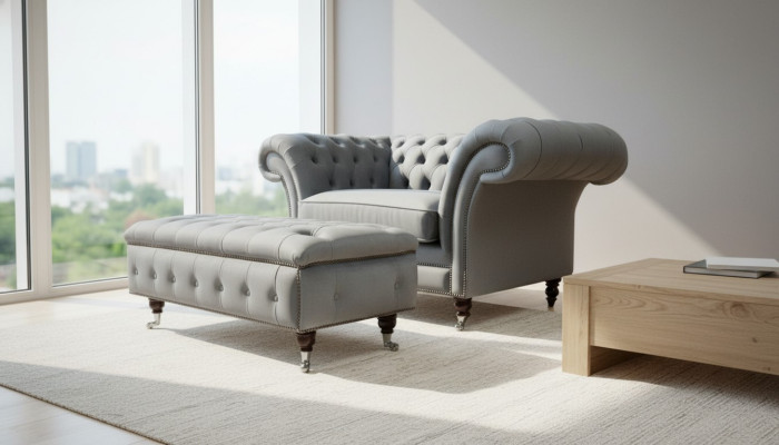 Design Chesterfield Stoff Couch Sessel 1.5-er Polster Sofas Lounge Club Neu
