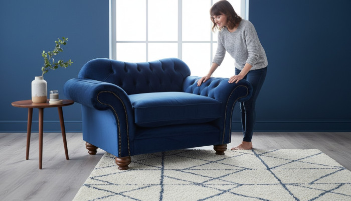 Ohren Křeslo Křeslo Televizní Design Potah Sofa Pohovka Chesterfield Textil Modrá
