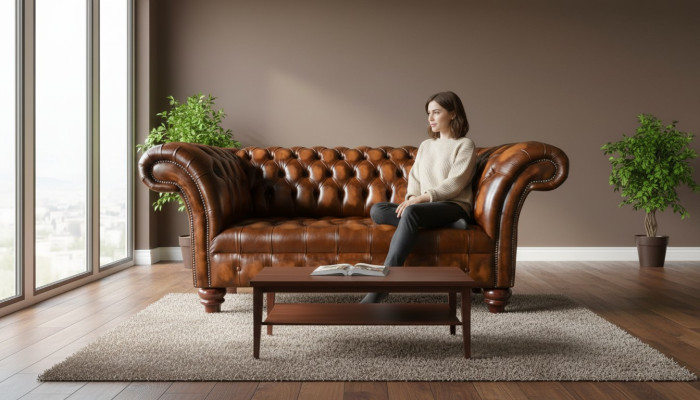 Design Chesterfield Sofa 2 Sitzer Braun Couch Polster Sofas Wohnzimmer Sofa Neu