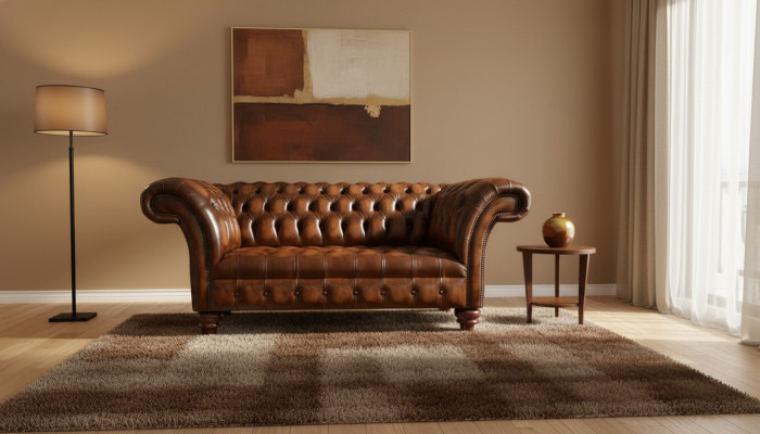 Design Chesterfield Sofa 2 Sitzer Braun Couch Polster Sofas Wohnzimmer Sofa Neu