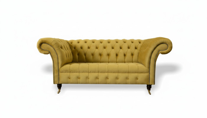 Chesterfield Design Luxus Polster Sofa Couch 2 Sitzer Garnitur Textil Gelb Neu