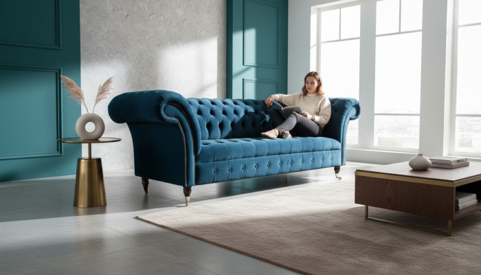 Chesterfield Sofa Sitzer Couch Modern Polster Sitz Garnitur Textil