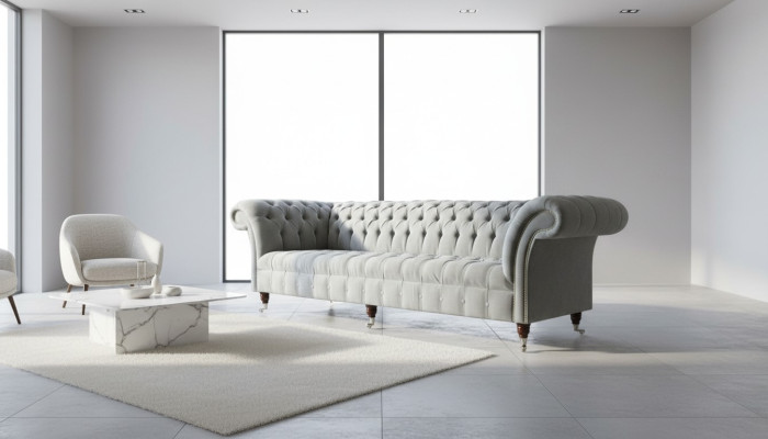 Graue Big Sofa Couch Chesterfield 265cm Polster Sofas 4 Sitzer Leder