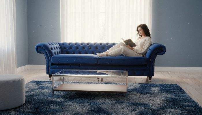 Blaue xxl Big Sofa Couch Chesterfield 265cm Polster Sofas 4 Sitzer