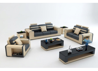 Sofa sestava 3 + 2 + 1 sedadlo stůl pohovka stolková deska komoda sada moderní 5dílná.