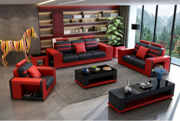 Luxus Sofagarnitur 3+2+1 Sitzer Wohnlandschaft Sofa Couch Polster Garnitur Sofas Leder