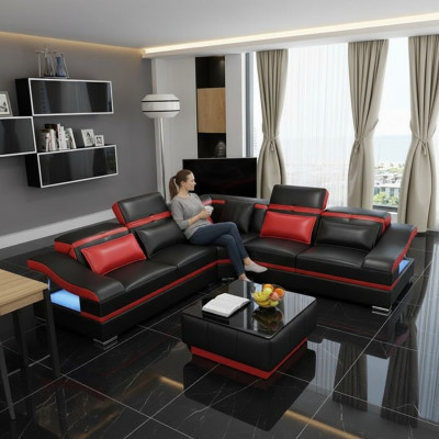 Ecksofa LForm Couchtisch Ecke Leder Garnitur Tisch Wohnlandschaft 2tlg