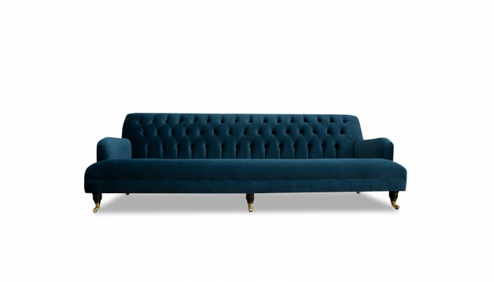 Velká pohovka Chesterfield délka 250 cm, 4 místná kůže textil modrá.
