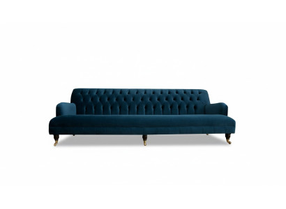 Velká pohovka Chesterfield délka 250 cm, 4 místná kůže textil modrá.