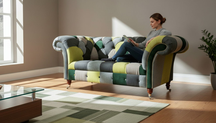 Chesterfield Sofa Couch Polster Sofas Klassischer 2 Sitzer Leder Textil Bunte