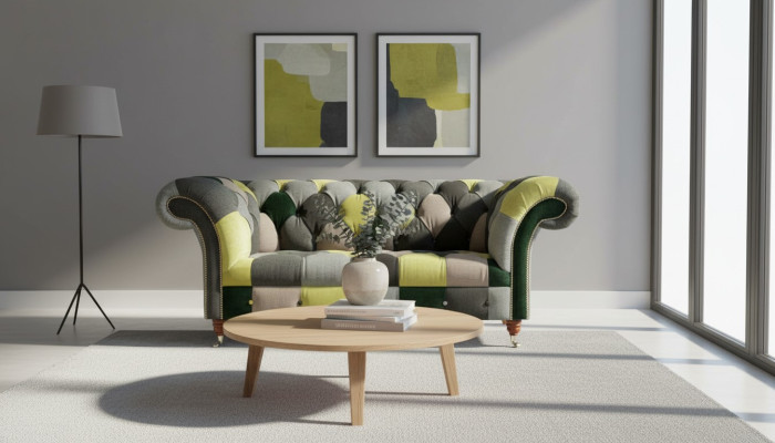 Chesterfield Sofa Couch Polster Sofas Klassischer 2 Sitzer Leder Textil Bunte