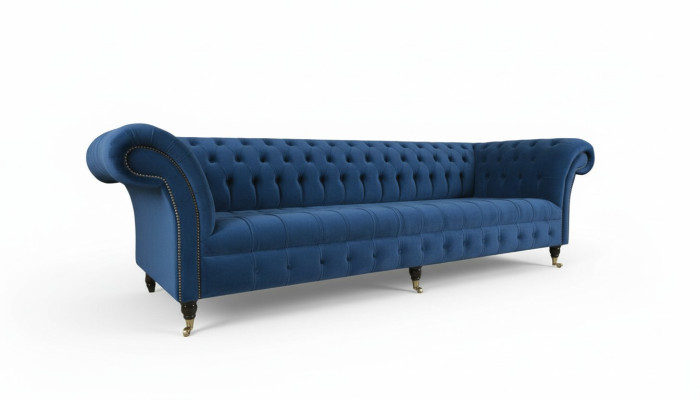 Design Sofa 4 er Couch Textil Polster Blau Klassische Sofas Chesterfield Neu