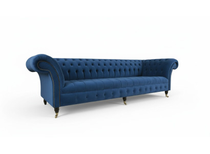Design Sofa 4 er Couch Textil Polster Blau Klassische Sofas Chesterfield Neu