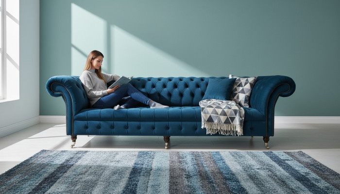 Design Sofa Chesterfield Polster Modern Textil Stoff Sofas 4 Sitzer Schlaf