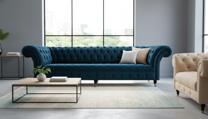 Design Sofa Chesterfield Polster Modern Textil Stoff Sofas 4 Sitzer Schlaf