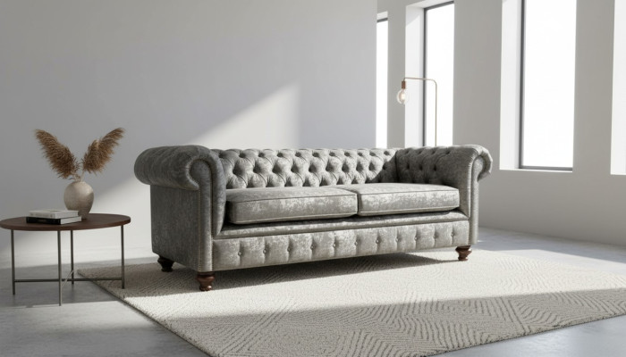 Dreisitzer Sofa 3 Sitz Couch Chesterfield Polster Sitz Garnitur Samt Graue Samt