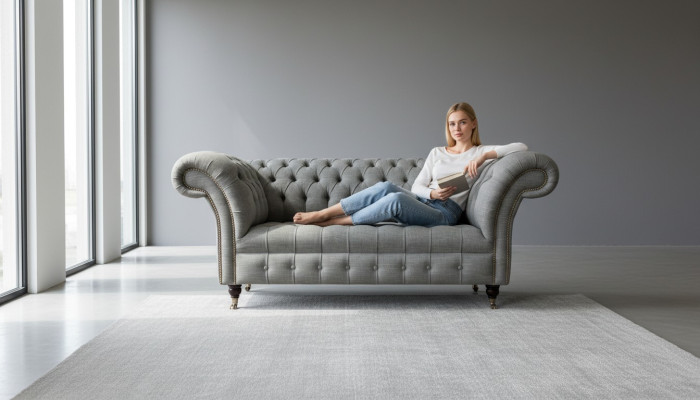 Leder Sofa Couch Zweisitzer Grau Einrichtung Lounge Club Sofas Couchen 2 Sitzer