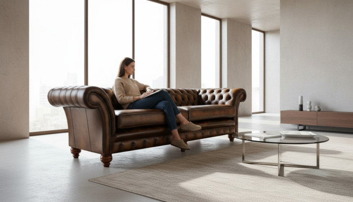 xxl Sofa 4 Sitzer Couch Chesterfield Polster Sitz Garnitur Leder Textil Braun