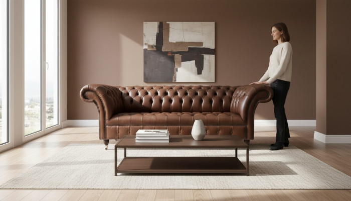 Chesterfield Couch Polster Sofas Klassische Leder 3 Sitzer Couchen Sofa Braun