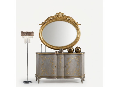 Ovaler Spiegel Wandspiegel handgefertigter Holz Rahmen Glas Barock Rokoko Gold