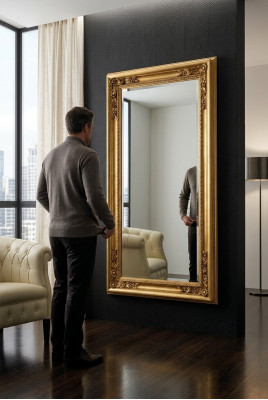 Moderní velké zrcadlo na zeď se skutečným dřevěným rámem luxusní nábytek nový