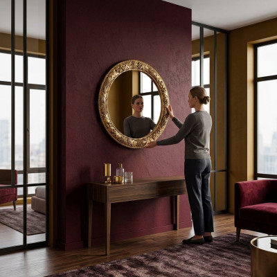 Klassischer Wandspiegel Holz Spiegel Möbel Neu Barock Rund Runde Rahmen Wand Neu