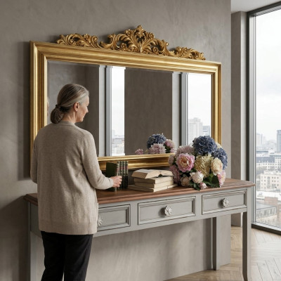 Spiegel Holzrahmen Großer Wandspiegel Luxus Klassischer Designer Barock Rokoko Holz