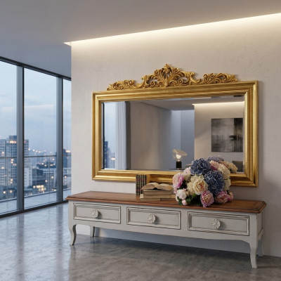 Spiegel Holzrahmen Großer Wandspiegel Luxus Klassischer Designer Barock Rokoko Holz