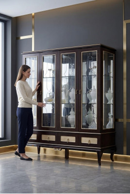 Klassische Design Vitrine Schrank italienische Möbel Vitrinen Glas Neu