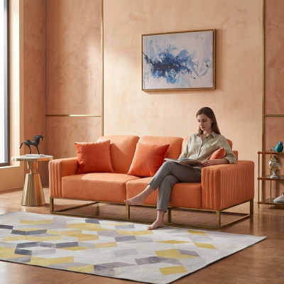 Dreisitzer Couch Polster Leder Sofa 3 Sitzer Couchen Holz Modern Stil Sofas