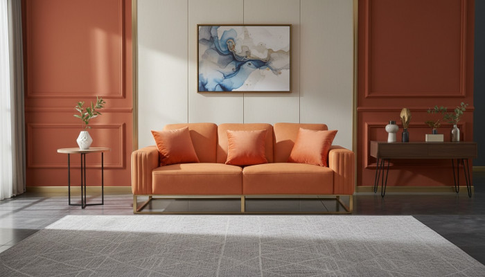 Dreisitzer Couch Polster Leder Sofa 3 Sitzer Couchen Holz Modern Stil Sofas