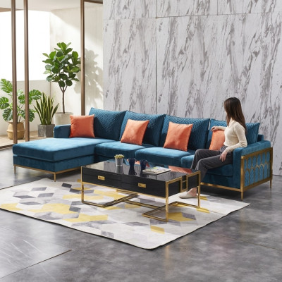 Ecksofa L Form Couchtisch Sofa Couch Design Polster Luxus Blau Tisch