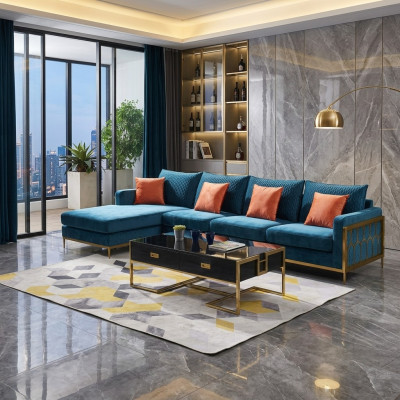 Ecksofa L Form Couchtisch Sofa Couch Design Polster Luxus Blau Tisch