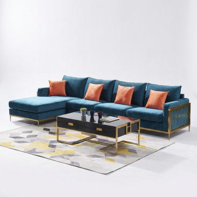 Ecksofa L Form Couchtisch Sofa Couch Design Polster Luxus Blau Tisch