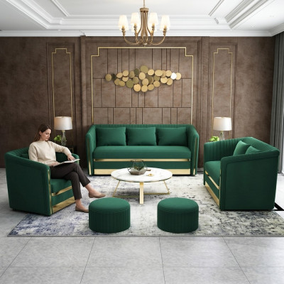 Sofa sestava 3+2+1 Sitzer Křeslo Kožená pohovka Obývací stěna Souprava Design