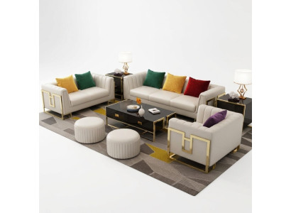 Kůžená pohovka Sedací soupravy 3+2+1 Sedy Design set Moderní pohovka