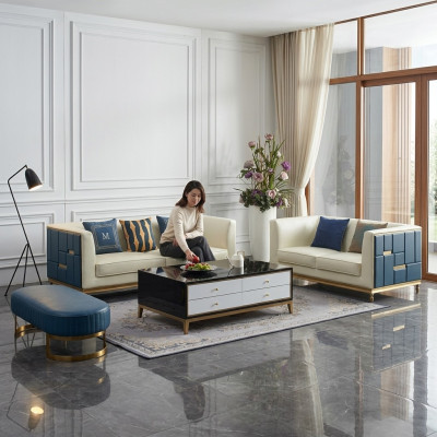 Sofagarnitur 3+2 Sitzer Beistelltisch Couchtisch Hocker 4tlg. Wohnzimmer
