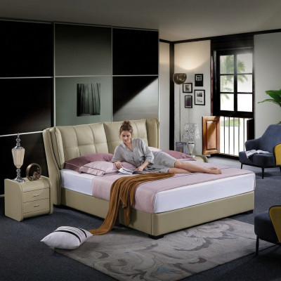 Schlafzimmer Komplett Set Bett mit Nachttischen 3tlg. Hotel Lederbett Betten Neu