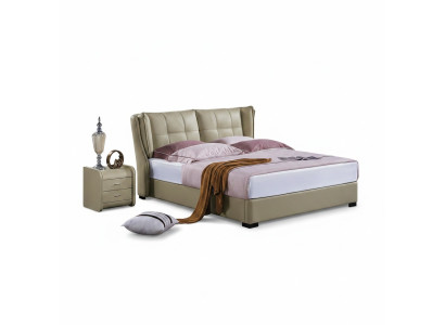Klassisches Schlafzimmer Bett Beige Textil Betten Leder Polster Doppel 180x200cm.