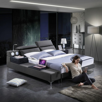 Design Doppelbett Lederbett Betten Bett Polster Leder Schlafzimmer Ehe 180x200.
