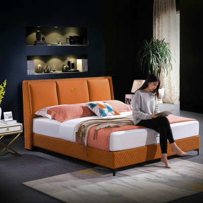 Bett Polster Orange Luxus Doppel Hotel Betten Leder Schlafzimmer 180x200