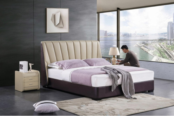 Schlafzimmer Lederbett Komplettes Bett 3 tlg. Garnitur Hotel Sets Nachttischen.