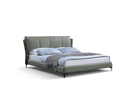 Postel z koženého lůžka s polstrováním, luxusní zelený designně vyrobený nábytek do ložnice.