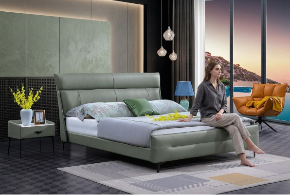 Komplettes Bett Grünes Lederbett Betten Luxus Design Schlafzimmer Möbel 180x200