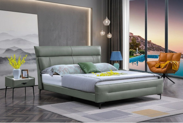 Komplettes Bett Grünes Lederbett Betten Luxus Design Schlafzimmer Möbel 180x200