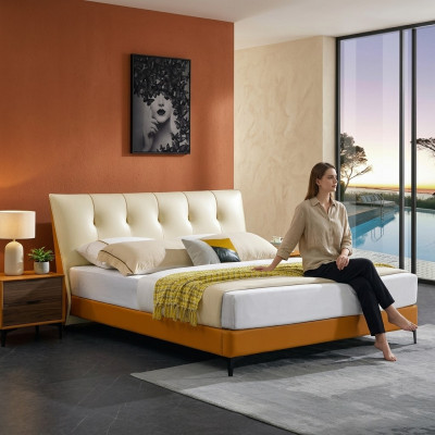 Designer Bett Orange Leder Hotel Kunstleder Betten Doppel Schlaf Zimmer